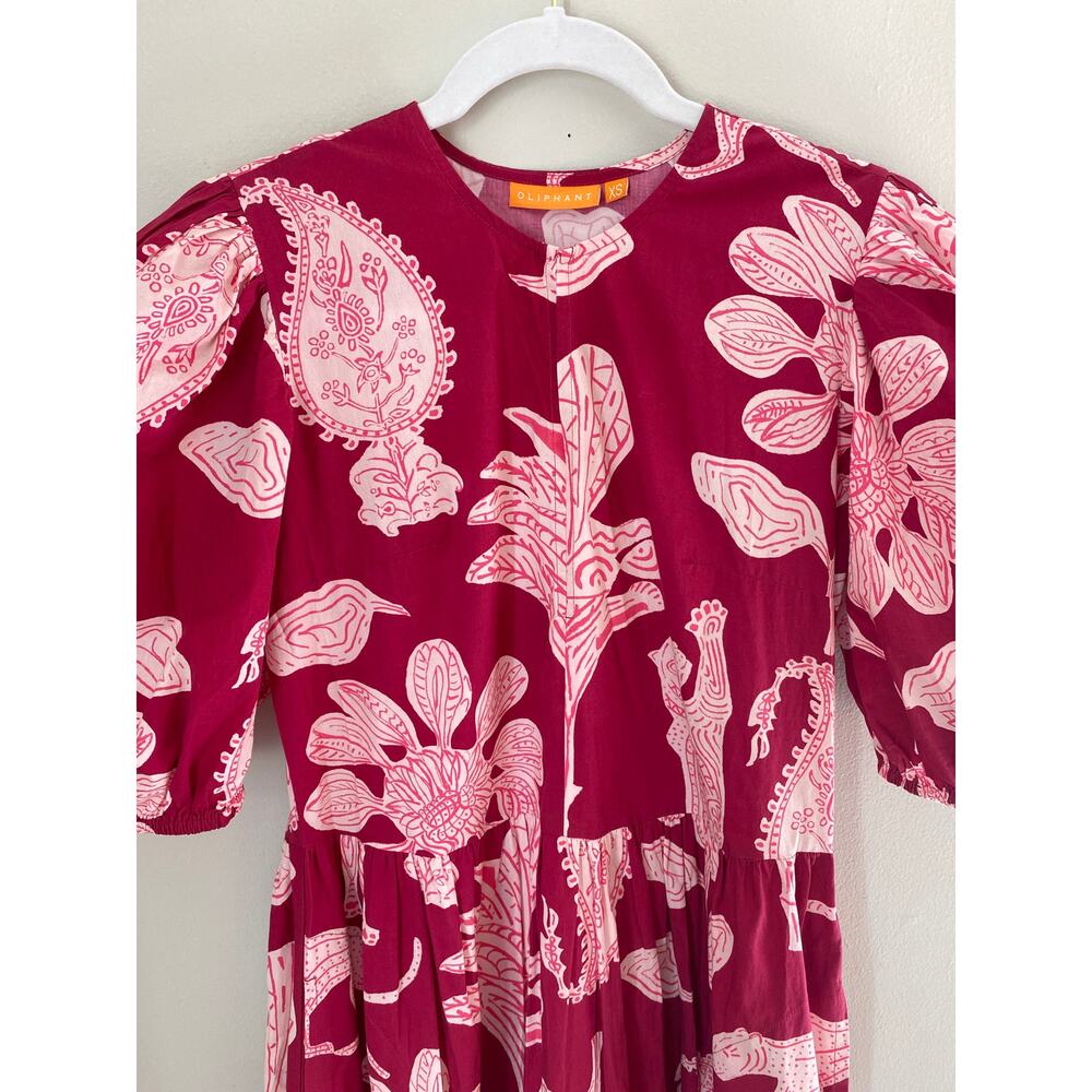 OLIPHANT Puff Sleeve Maxi Midi Dress Magenta Lamu Red Pink Tuckernuck XS - Picture 7 of 8